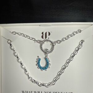 bp Silver Chain Necklace with Turquoise Horseshoe Charm